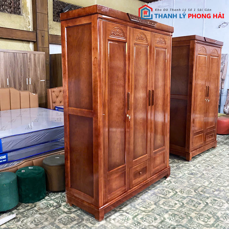 tu-quan-ao-3-canh-go-xoan-thanh-ly-gia-re-3 Thanh Lý Tủ Quần Áo 3 Cánh Gỗ Xoan Mới 99%