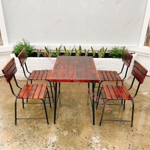 Thanh Lý Bộ Bàn Ghế Cafe Gỗ Chân Sắt Mới 99%