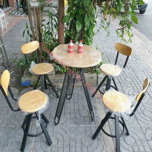 Thanh Lý Bộ Bàn Ghế Cafe Gỗ Chân Sắt Mới 99%