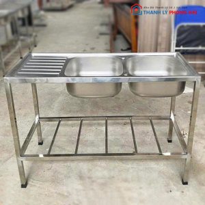 Bồn Rửa Chén Đôi Liền Khay Inox Giá Rẻ Mới 99%