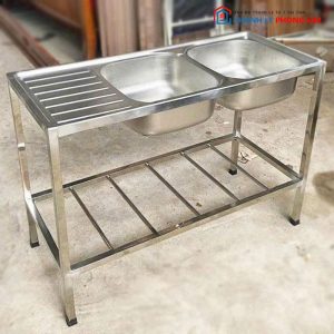 Bồn Rửa Chén Đôi Liền Khay Inox Giá Rẻ Mới 99%
