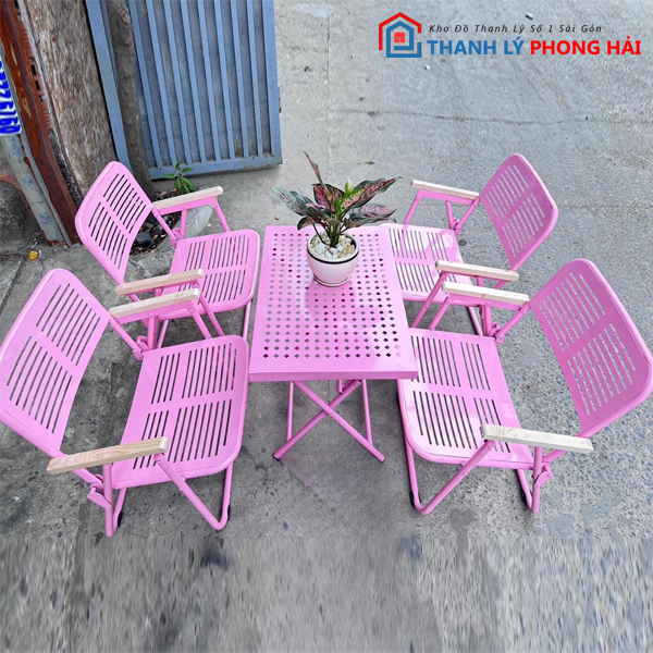 ban-ghe-cafe-thanhlyphonghai-5 Thanh Lý Ghế Cafe Sắt Có Tay Mới 99% (Nhiều Màu)