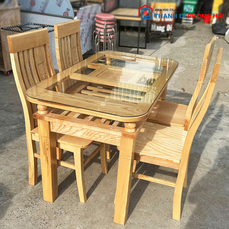 thanh-ly-bo-ban-an-4-ghe-go-soi-ton-kho-gia-re-1 Thanh Lý Bộ Bàn Ăn 4 Ghế Gỗ Sồi Tồn Kho Mới 99%