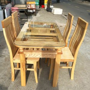 Thanh Lý Bộ Bàn Ăn 4 Ghế Gỗ Sồi Tồn Kho Mới 99%