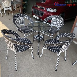 Thanh Lý Bộ Bàn Ghế Cafe Nhựa Giả Mây Mới 99%