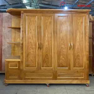 Thanh Lý Tủ Quần Áo Gỗ Sồi 4 Cánh Liền Kệ Mới 99%