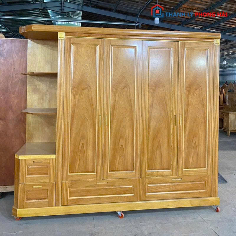 thanh-ly-tu-quan-ao-go-soi-4-canh-lien-ke-2m4-ton-kho-1-2 Thanh Lý Tủ Quần Áo Gỗ Sồi 4 Cánh Liền Kệ Mới 99%