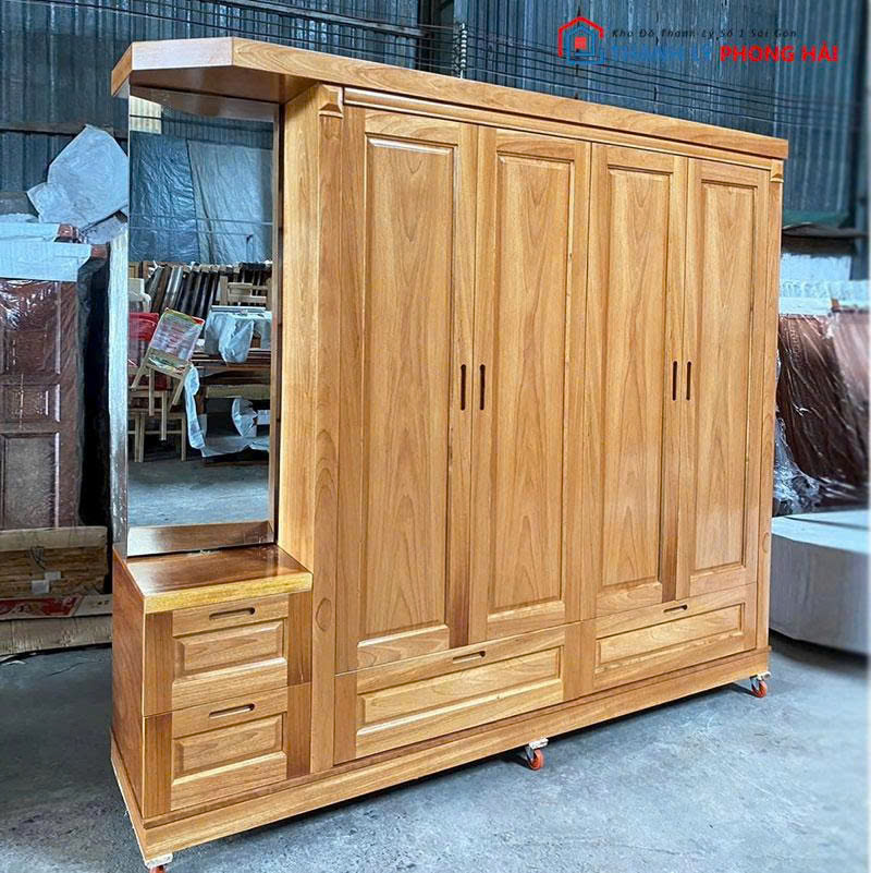 thanh-ly-tu-quan-ao-go-soi-4-canh-lien-ke-2m4-ton-kho-1-3 Thanh Lý Tủ Quần Áo Gỗ Sồi 4 Cánh Liền Kệ Mới 99%