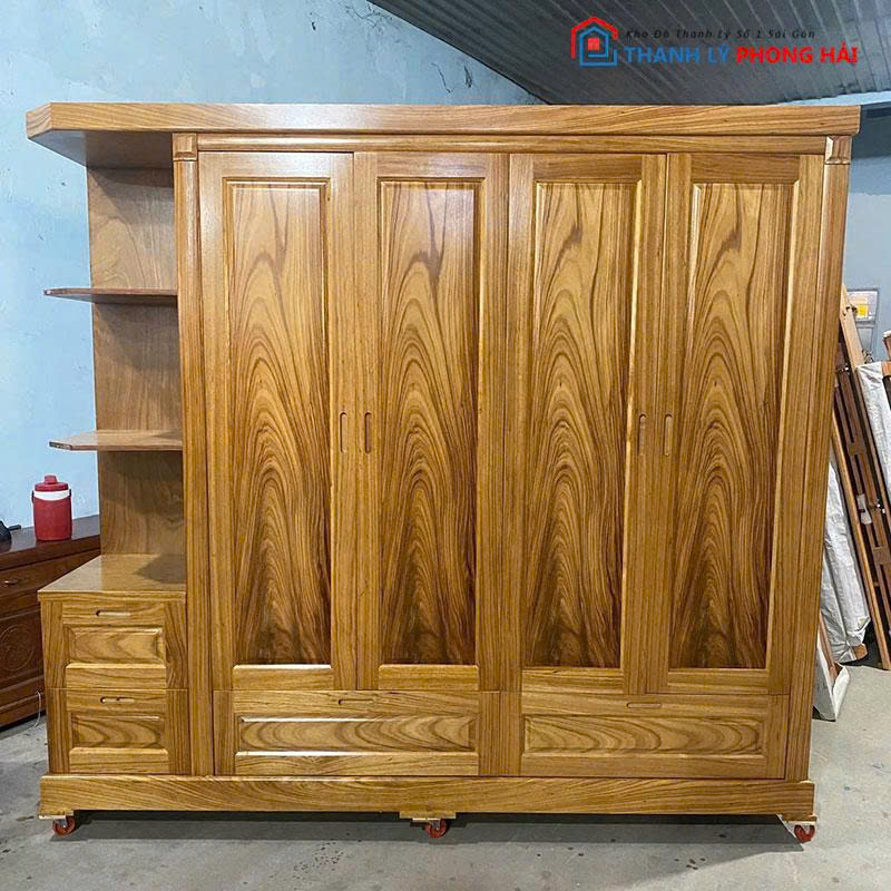 thanh-ly-tu-quan-ao-go-soi-4-canh-lien-ke-2m4-ton-kho-1-4 Thanh Lý Tủ Quần Áo Gỗ Sồi 4 Cánh Liền Kệ Mới 99%