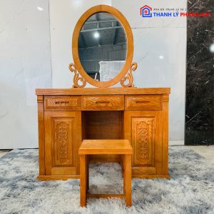 Thanh Lý Bàn Trang Điểm Gỗ Sồi Kính Oval Mới 99%
