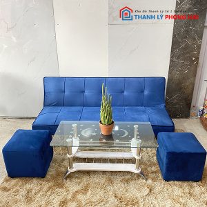 Thanh Lý Bộ Sofa Bed Vải Nhung Xanh Dương