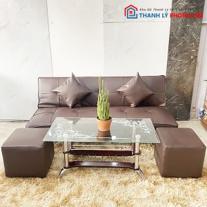 Thanh Lý Bộ Sofa Bed Nâu Da Simili