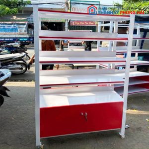 Thanh Lý Kệ Hồ Sơ Gỗ 1M4 4 Tầng Đỏ Trắng Mới 99%