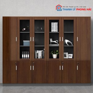 Thanh Lý Tủ Hồ Sơ Gỗ 1M6 2 Cánh Kính Nâu Mới 99%