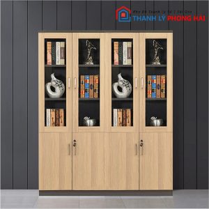 Thanh Lý Tủ Hồ Sơ Gỗ 1M6 4 Cánh Kính Mới 99%