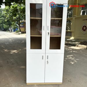 Thanh Lý Tủ Hồ Sơ Gỗ 2 Cánh Kính Trắng Mới 99%
