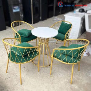 Thanh Lý Bộ Bàn Ghế Màu Vàng Đồng Mới 99%