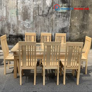 Thanh Lý Bộ Bàn Ăn Gỗ Sồi Mặt Kính 8 Ghế Mới 99%