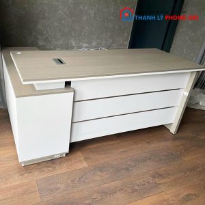 Thanh Lý Bàn Giám Đốc Gỗ Chữ L Trắng Kem Mới 99%