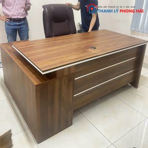 Thanh Lý Bàn Giám Đốc Gỗ Nâu Viền Trắng Mới 99%