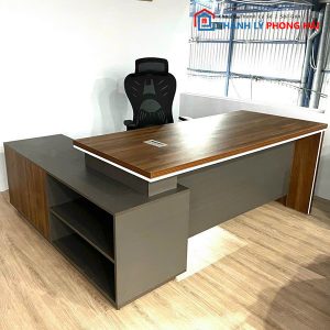 Thanh Lý Bàn Giám Đốc Gỗ Chữ L 2 Ngăn Trước Nâu Xám Mới 99%