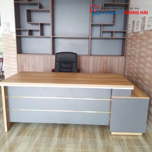 Thanh Lý Bàn Giám Đốc Gỗ Chữ L Vàng Xám Mới 99%