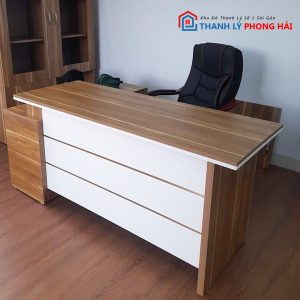 Thanh Lý Bàn Giám Đốc Gỗ Chữ L Vàng Trắng Mới 99%