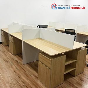 Thanh Lý Bàn Làm Việc Nhóm Gỗ Có Vách Ngăn 2 Hộc Tủ Mới 99%