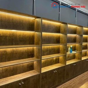 Thanh Lý Tủ Gỗ Trưng Bày 4 Tầng 2 Cánh Nâu Mới 99%