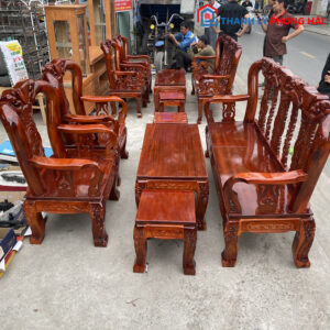 Thanh Lý Bộ Salon Gỗ Chạm Đào Tay 10 Mới 99%