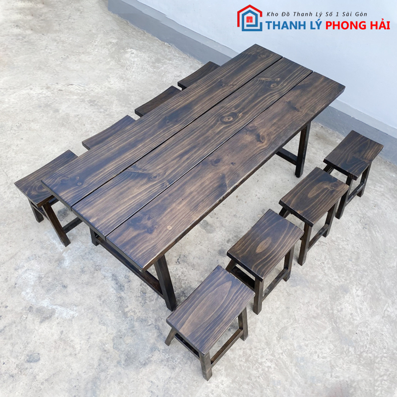 ban-ghe-cafe-thanh-ly-4 Bộ Bàn 6 Ghế Đẩu Gỗ Thông Mới 99%