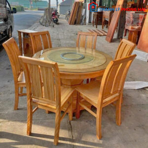 Bộ Bàn Ăn Tròn Mâm Xoay Gỗ Gõ Đỏ Mới 99%