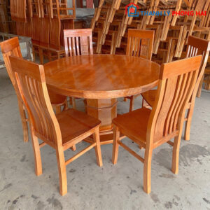 Thanh Lý Bộ Bàn Ăn Tròn Gỗ Sồi 1M2 Mới 99%