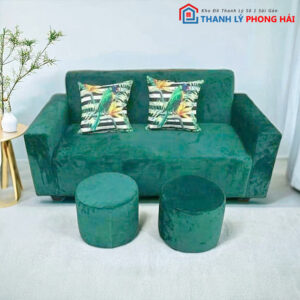 Thanh Lý Bộ Ghế Sofa 1M4 Bọc Nhung Xanh Mới 99%