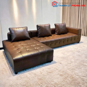 Ghế Sofa Da Góc L Nâu Sang Trọng Mới 99%