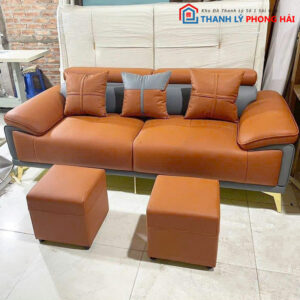 Thanh Lý Ghế Sofa Bọc Da Màu Cam Mới 99%