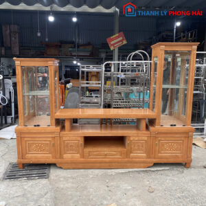 Thanh Lý Tủ Kệ Tivi Gỗ Sồi 2m Mẫu Cột Kính Mới 99%