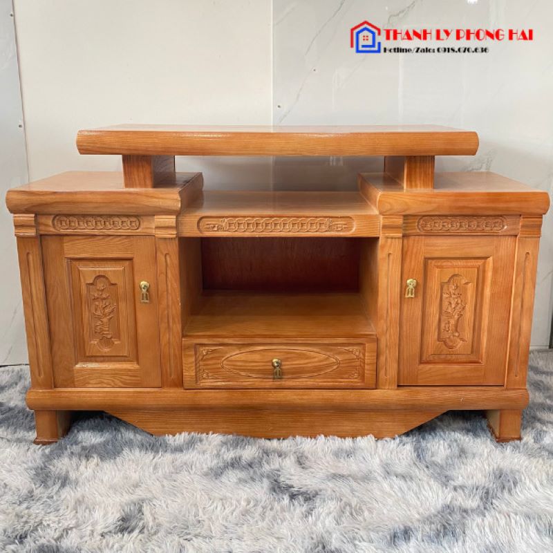 thanh-ly-ke-ti-vi-go-ton-kho-05-2-2 Thanh Lý Tủ Kệ Tivi Gỗ Sồi 2m Mẫu Cột Kính Mới 99%