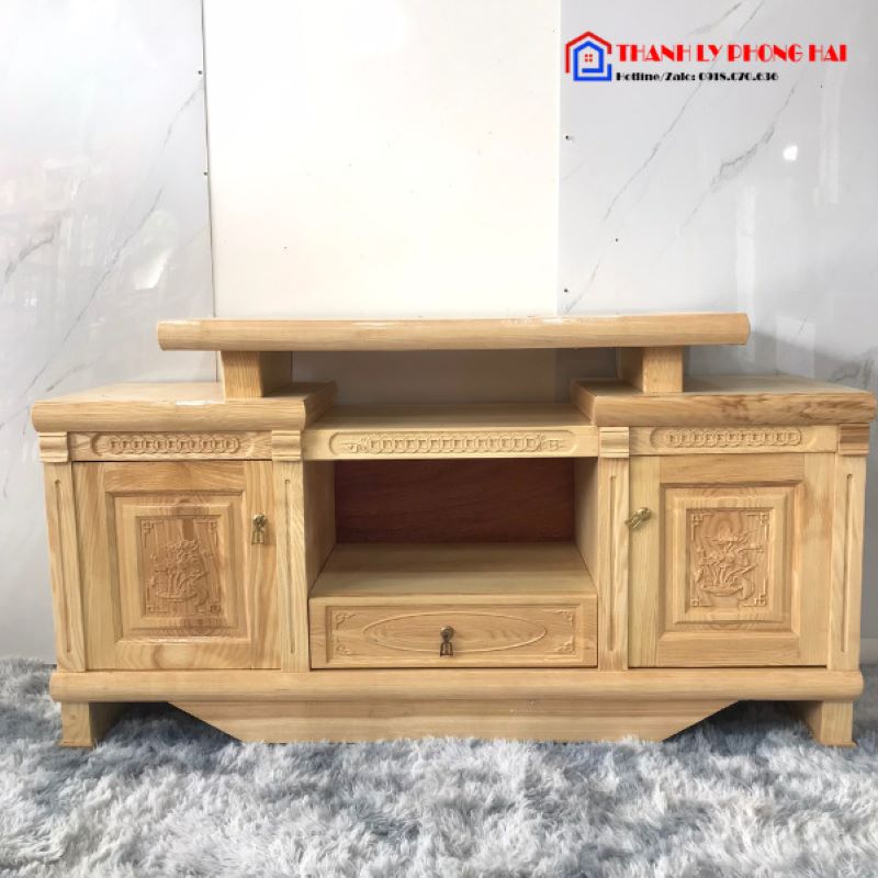thanh-ly-ke-ti-vi-go-ton-kho-07 Thanh Lý Tủ Kệ Tivi Gỗ Sồi 2m Mẫu Cột Kính Mới 99%