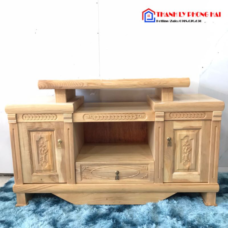 thanh-ly-ke-ti-vi-go-ton-kho-08-1 Thanh Lý Tủ Kệ Tivi Gỗ Sồi 2m Mẫu Cột Kính Mới 99%