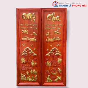 Thanh Lý Tranh Gỗ Cha Mẹ Bọc Vàng Mới 99%