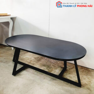 Thanh Lý Bàn Sofa Mặt Đá Oval Màu Đen Mới 99%