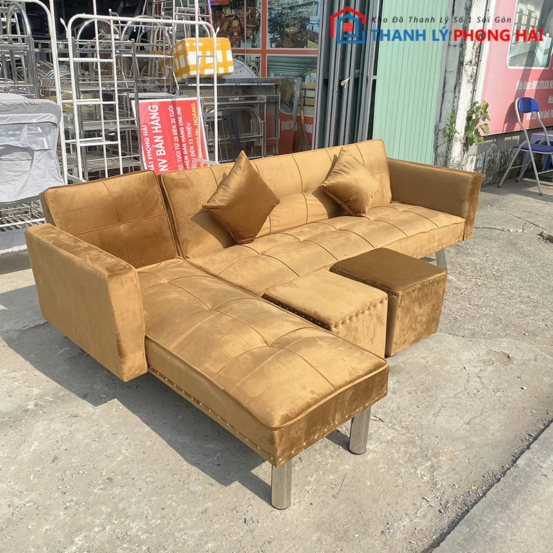 bo-sofa-thanh-ly-gia-re-7 Thanh Lý Bộ Sofa Bed Bọc Nhung Mới 99% (2 màu)