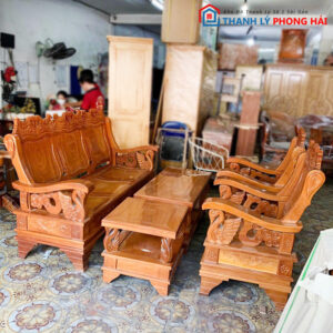 Bộ Salon Gõ Đỏ Tay 12 Chạm Thiên Nga Mới 99%