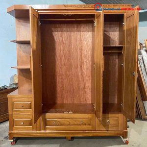 Thanh Lý Tủ Áo Gỗ Sồi 3 Cánh Liền Kệ Hiện Đại Mới 99%