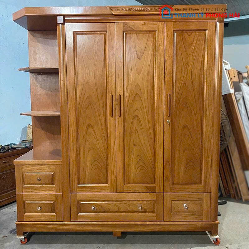 thanh-ly-tu-ao-go-soi-3-canh-lien-ke-hien-dai-moi-99-2 Thanh Lý Tủ Áo Gỗ Sồi 3 Cánh Liền Kệ Hiện Đại Mới 99%