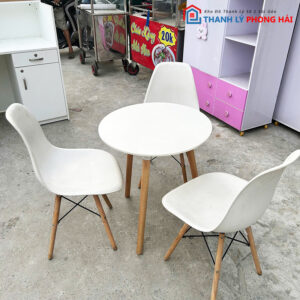Bộ Bàn Cafe 3 Ghế Eames Cũ Màu Trắng