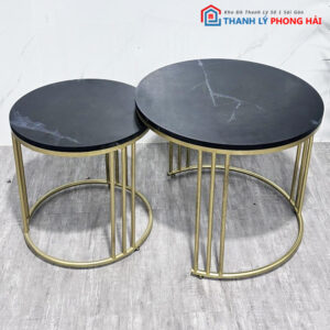 Bàn Sofa Đôi Mặt Tròn Chân Mạ Đồng Mới 99%