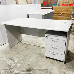 Bàn Làm Việc Cũ Kèm Tủ Cabin 3 Ngăn Màu Trắng Ngà