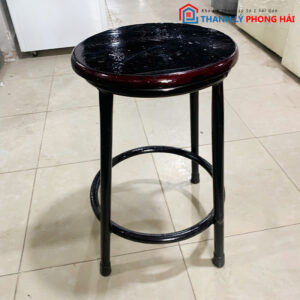 Ghế Đẩu Cafe Chân Sắt Mặt Gỗ Tròn Cũ
